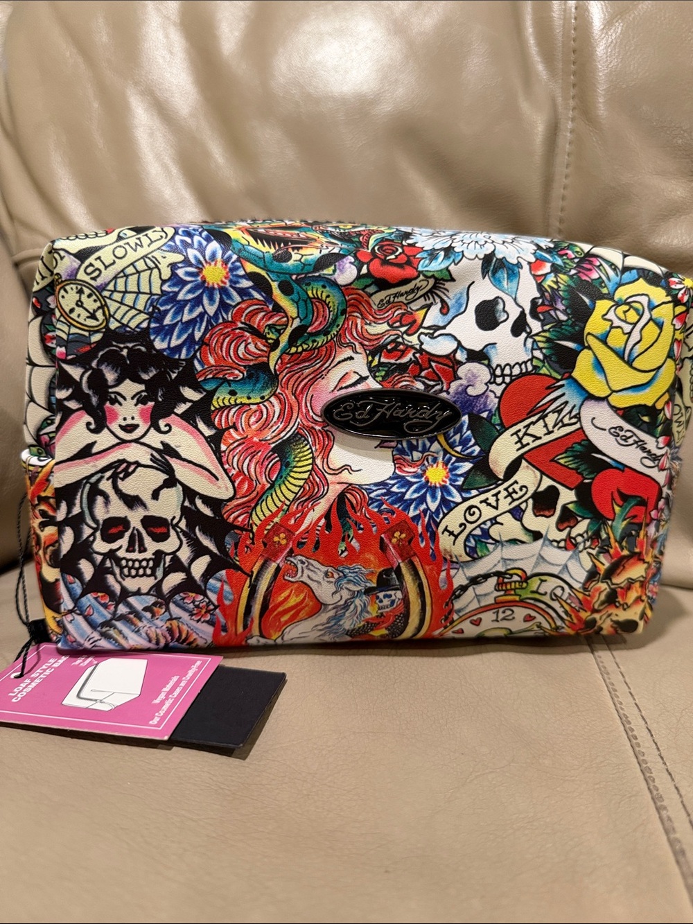 NWT Ed Hardy Vibrant Multicolor Tattoo Loaf Style Cosmetic Bag